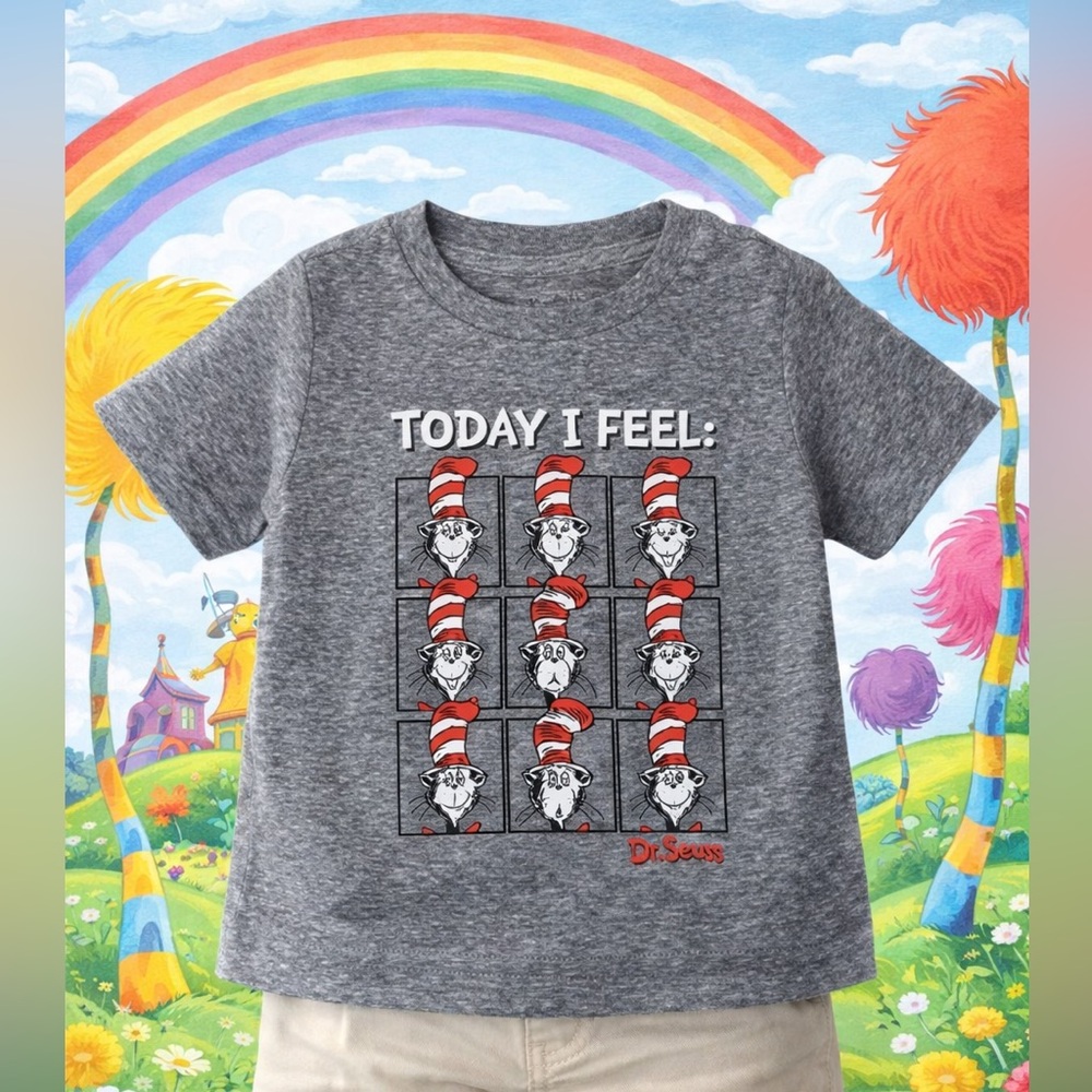 Jumping Beans Gray Dr. Seuss Today I Feel Feelings Graphic Tee Shirt  3 9 M NWT